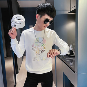 WY86 秋装社会精神小伙修身卫衣男套头衫 白图片