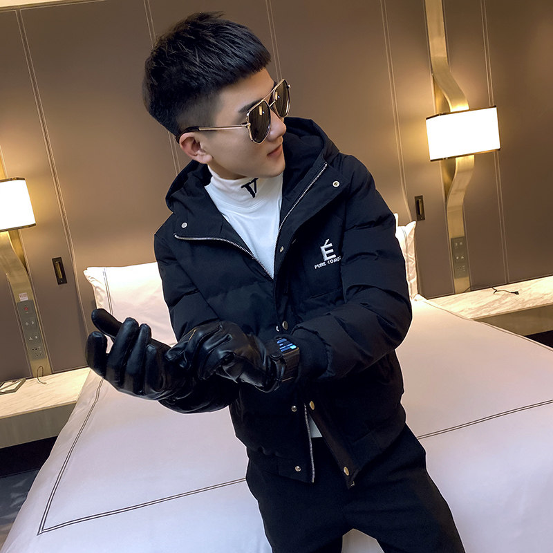 冬装社会小伙连帽棉衣男外套修身棉服 黑 A343-CF36-P125 控155图片