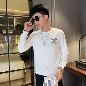 WY78-P55 控75 秋装社会精神小伙修身卫衣男套头衫 黑图片