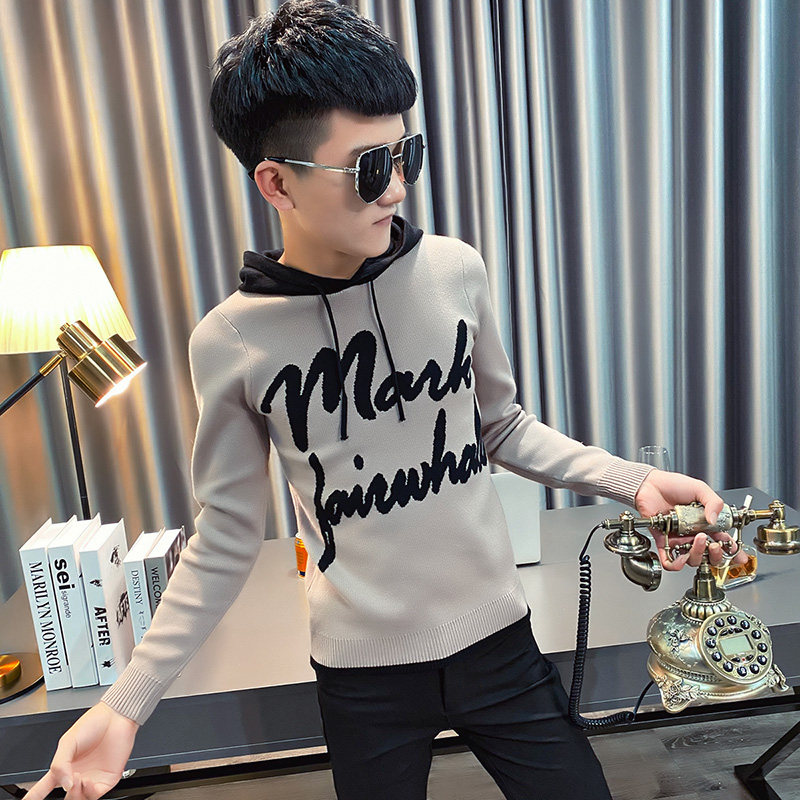 冬季男士连帽针织衫社会小伙修身毛衣男A343-MY80-P78控98灰2，男装针织衫/毛衣，电商A343