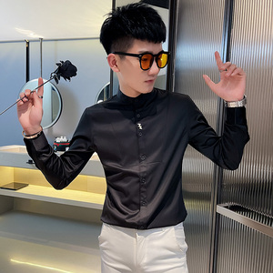 CS168 秋装社会小伙修身长袖衬衫男衬衣 白图片