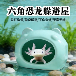 六角恐龙躲避屋鱼缸造景用品装 饰摆件半水龟繁殖洞宠物景观大号
