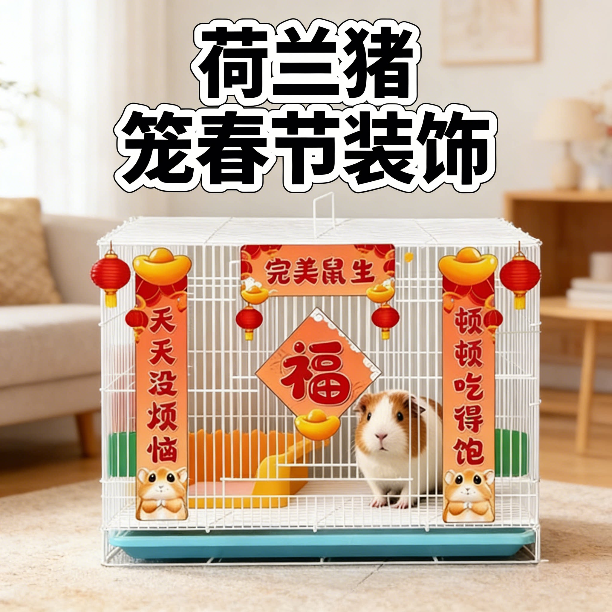 荷兰猪对联迷你豚鼠春联新年春节喜庆装饰小宠物节日过年布置用品