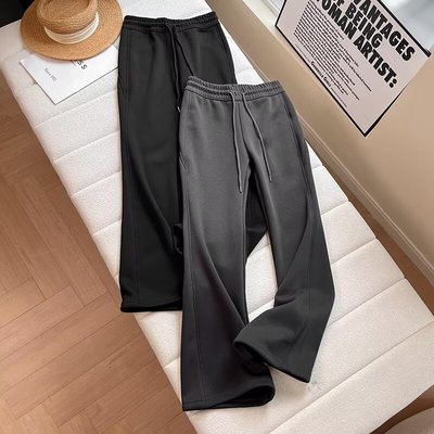 外贸女装秋冬显瘦加绒加厚微喇叭高腰直筒阔腿裤休闲运动卫裤长裤