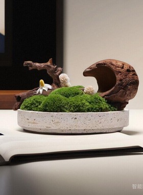 现代轻奢大理石永生苔藓蝴蝶工艺品摆件酒店餐桌售楼处饰品装饰