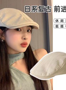 反戴贝雷帽子女春秋季日系鸭舌帽灯芯绒前进帽显脸小画家报童帽