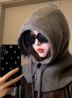 韩国巴拉克拉法帽子女冬季情侣款保暖帽子围脖一体护耳毛线针织帽