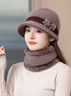 渔夫帽子女冬天中老年老人奶奶加厚保暖防风盆帽兔毛线时尚妈妈帽