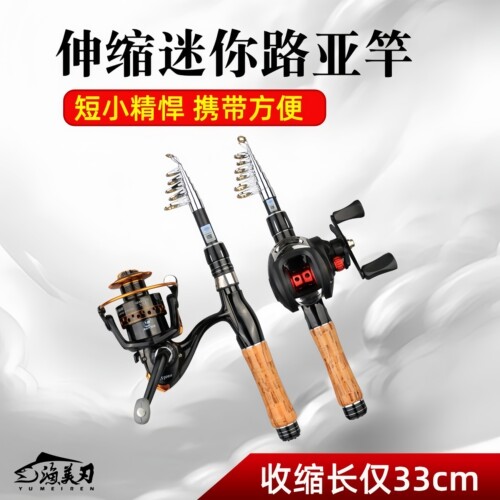 迷你抛竿路亚竿超短节伸缩便携小海竿滑漂竿鱼竿纺车渔轮渔具套装
