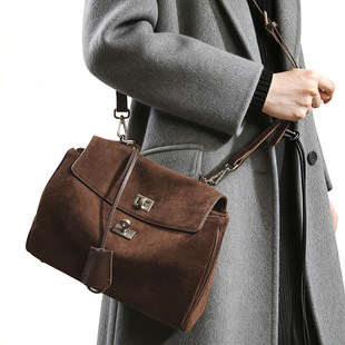 2025秋冬新款麂皮磨砂皮高级感凯丽包锁扣手提腋下通勤单肩托特包