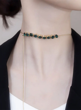 绿色水晶锁骨链高级感设计颈链