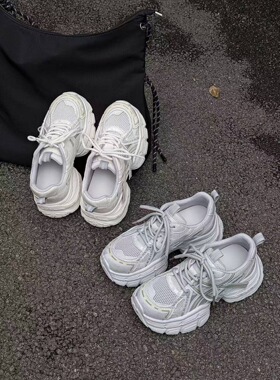 2026真皮女鞋圆头厚底休闲鞋百搭轻便单鞋增高网面老爹鞋3157-10