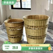 竹编垃圾筒圆形家用竹筐室内废纸桶厨房收纳篮子竹制品手工编织篮