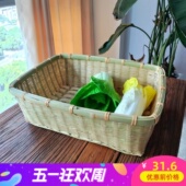 竹编长方形竹筐宠物篮厨房收纳篮子竹制品家用展示果蔬篮超市手编