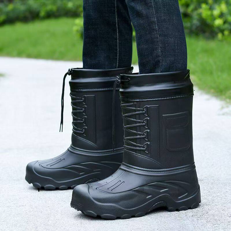 冬季钓鱼鞋男加绒加厚保暖防滑防寒洗车冰钓高帮长筒雪地靴男