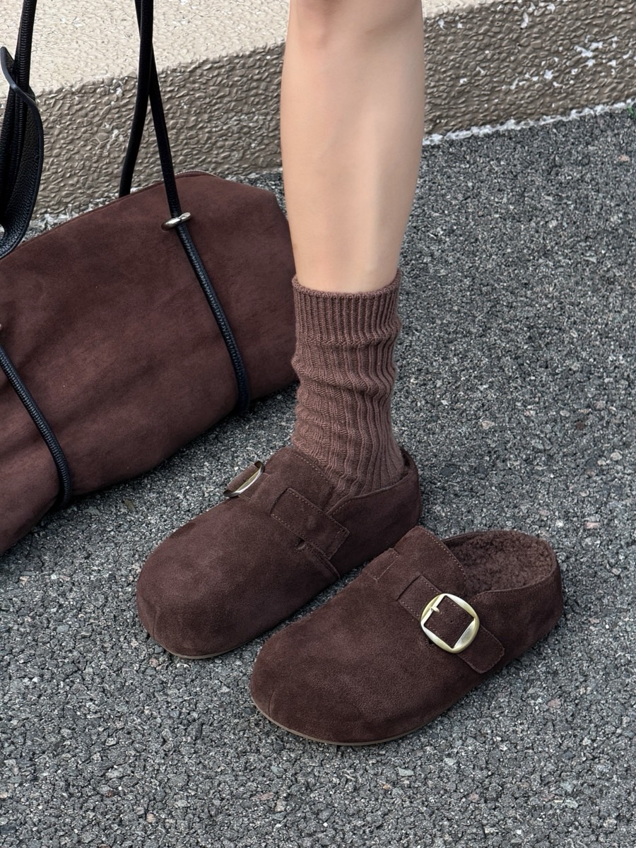 2025新款真皮勃肯鞋女平底单鞋一脚蹬软面软底女鞋全包勃肯鞋女