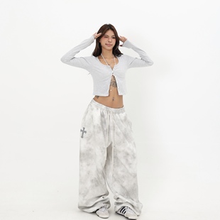 宽松显瘦运动裤 街头复古十字架印花休闲卫裤 美式 BLINGGRILS