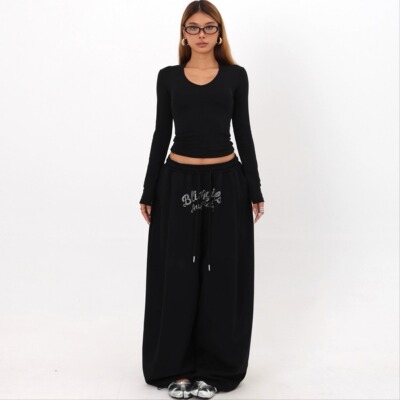 BLINGGIRLS美式字母烫钻休闲裤