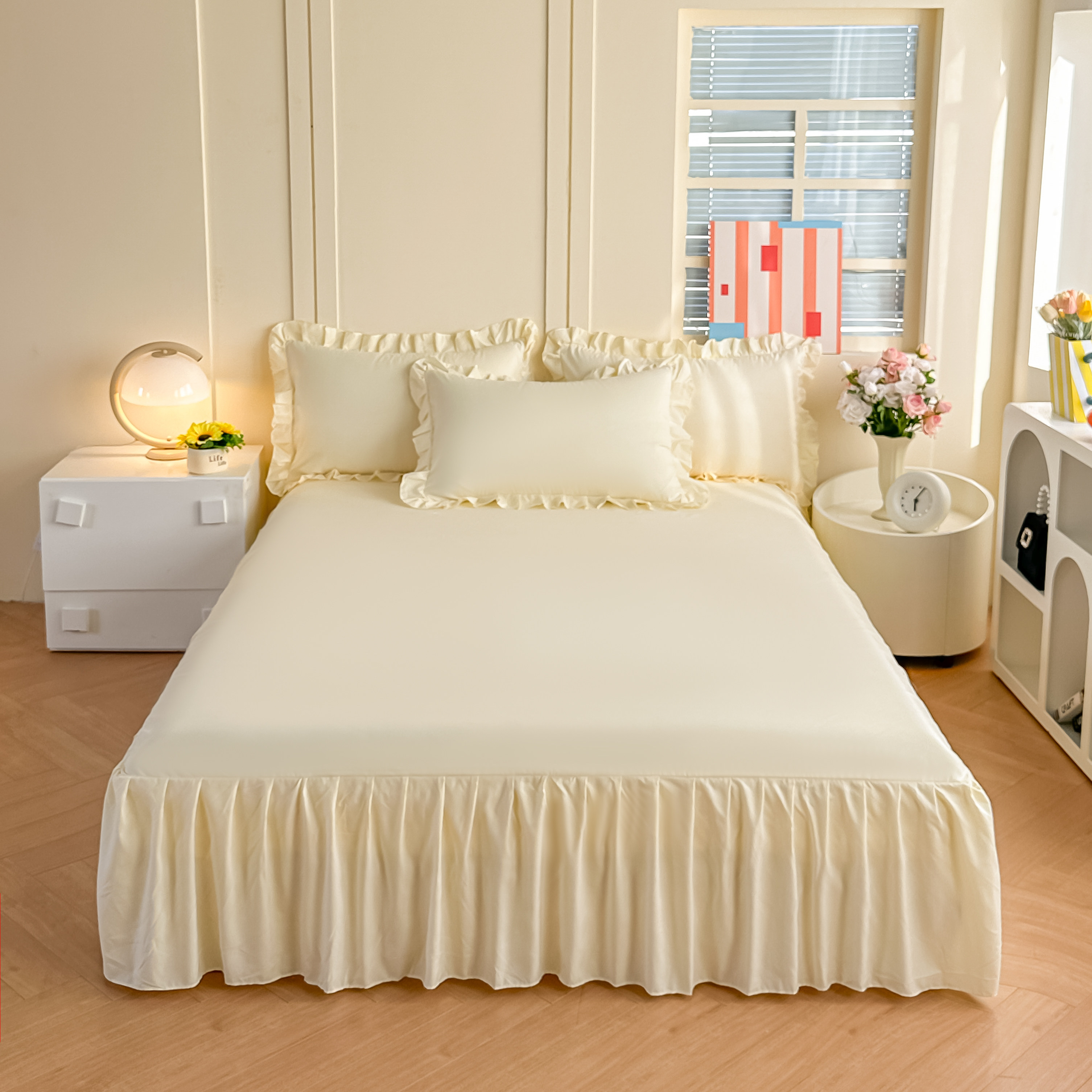 100%纯色床裙床罩单件床垫保护套防尘罩全棉防滑单双人床床笠床单