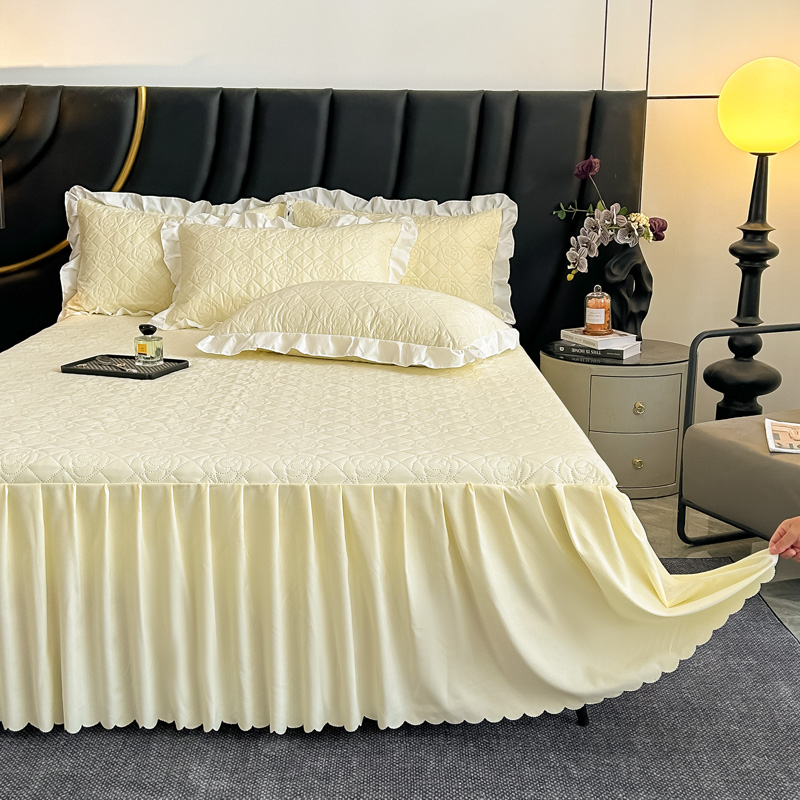 纯色夹棉水洗棉床裙罩床罩单件防尘保护套1.5米1.8床单床笠垫防滑