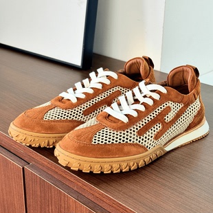 H家2026春款真皮平底阿甘鞋德训鞋情侣时尚休闲男女鞋透气网面鞋