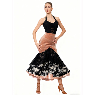 摩登舞比赛服新款 练功服国标背心长裙成人现代舞服斗牛裙丝绒 套装