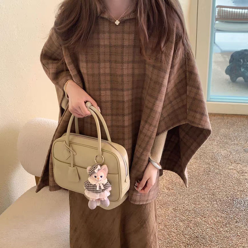 千金风格纹斗篷毛呢大衣秋冬保暖