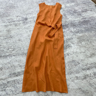 新款 奶油橘亚麻老钱风百搭气质高级绑带无袖 背心连衣裙女长裙夏季