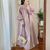 羊毛廓形双面手工中长款 大衣澳洲高支超轻桑蚕丝毛呢外套女冬新款