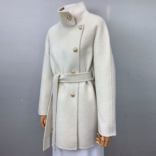 白月光千金风立领短款白色小个子双面手工羊毛呢大衣女装冬季新款