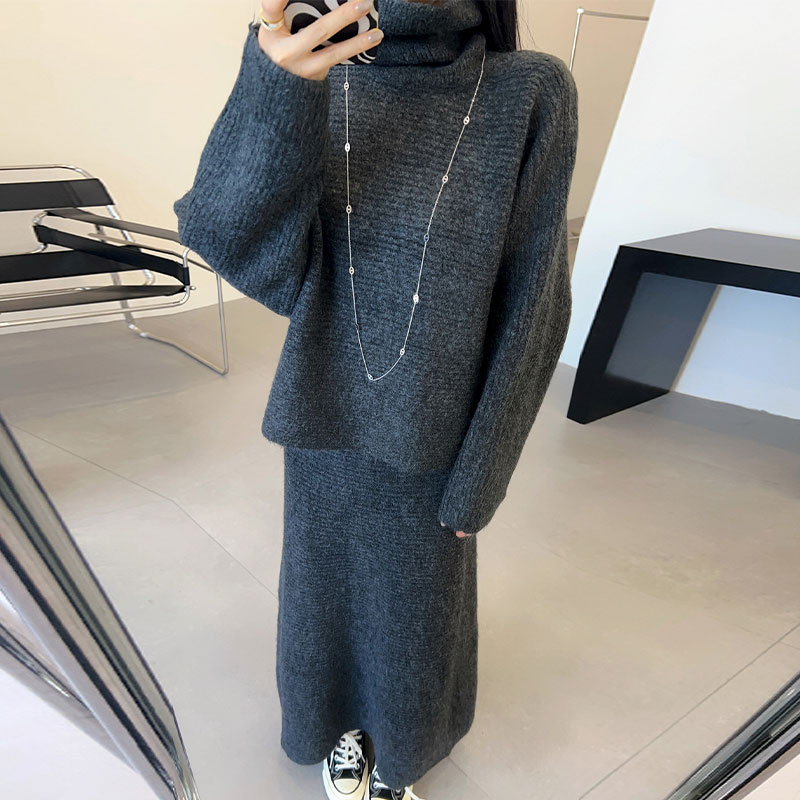 毛绒针织衫套头毛衣两件套套装