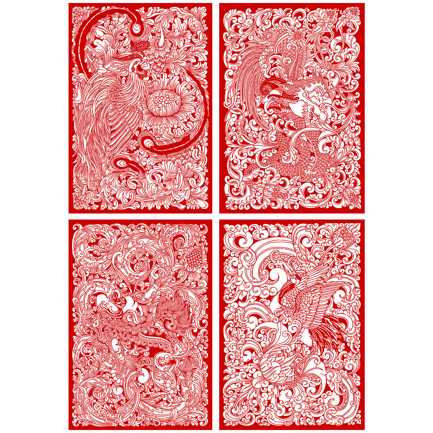 凤凰剪纸图案底稿手工刻纸图样