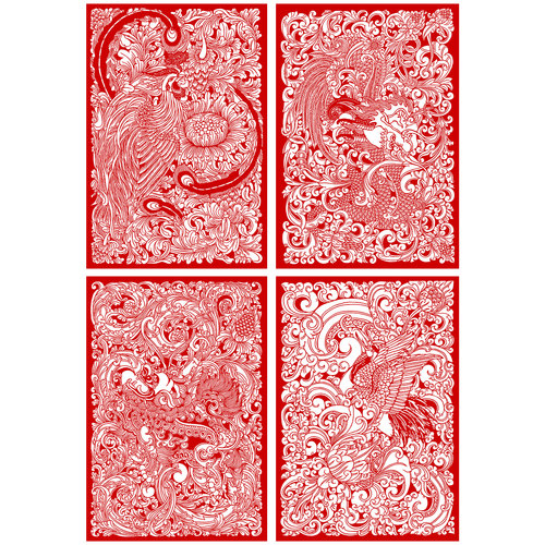 凤凰剪纸图案底稿手工刻纸图样