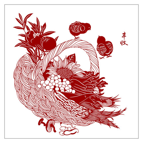 以乐剪纸花篮图样手工打印底稿