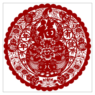 春节窗花福字纯手工剪纸图案素材黑白打印稿 手工刻纸专用复印稿