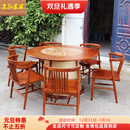 新中式 刺猬紫檀圆餐桌家用内嵌大理石转盘花梨木同心圆餐桌皮围椅