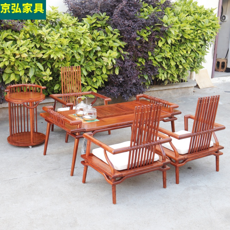 新中式功夫茶桌 花梨木金樽茶台茶椅 刺猬紫檀全实木红木京瓷家具