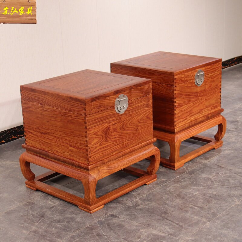 新中式边几 床头柜箱子刺猬紫檀家具 纯实木沙发翻盖角几京瓷家具