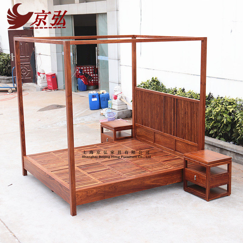 新中式架子床刺猬紫檀实木双人床组合卧室床头柜红木家具厂家直销