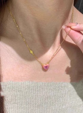 甜心项链女轻奢爱心吊坠甜美风小众锁骨链新款粉色爱心项链