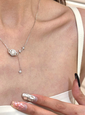 S925纯银星球轨迹闪钻项链女小众设计高级复古轻奢锁骨链