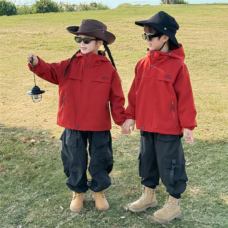 男童秋装冲锋衣女童红色外套2025新款儿童装三合一春秋装户外衣服