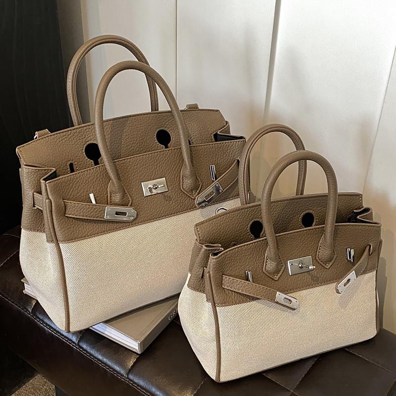 韩国高级感包包女包2025新款斜挎复古撞色铂金包大容量通勤手提包