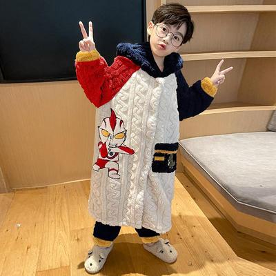 儿童睡衣男孩2025新款秋冬季加绒加厚珊瑚绒男童睡袍冬款男孩套装