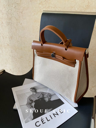 SEOULCHIC 高级感帆布凯莉包秋冬新款大容量手提包单肩斜挎通勤包