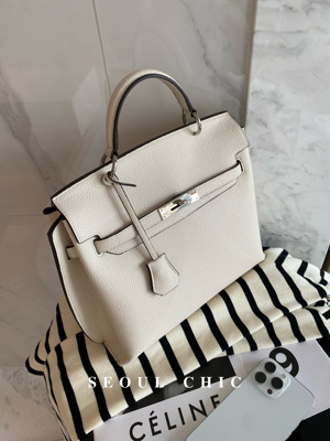 SEOULCHIC 宽肩带荔枝纹手提包2024新款气质锁扣时髦单肩斜挎女包