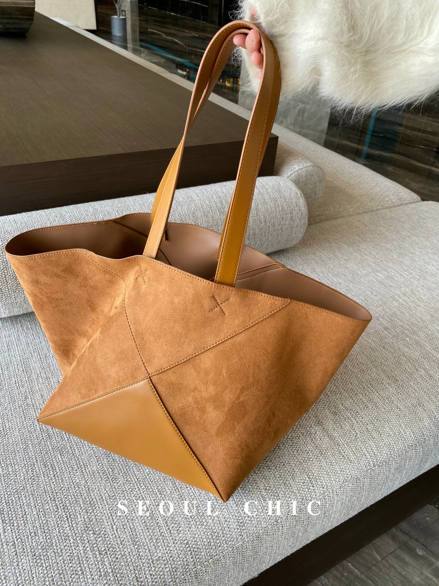 SEOULCHIC 大容量拼接托特包2023新款休闲百搭购物袋子母包单肩包