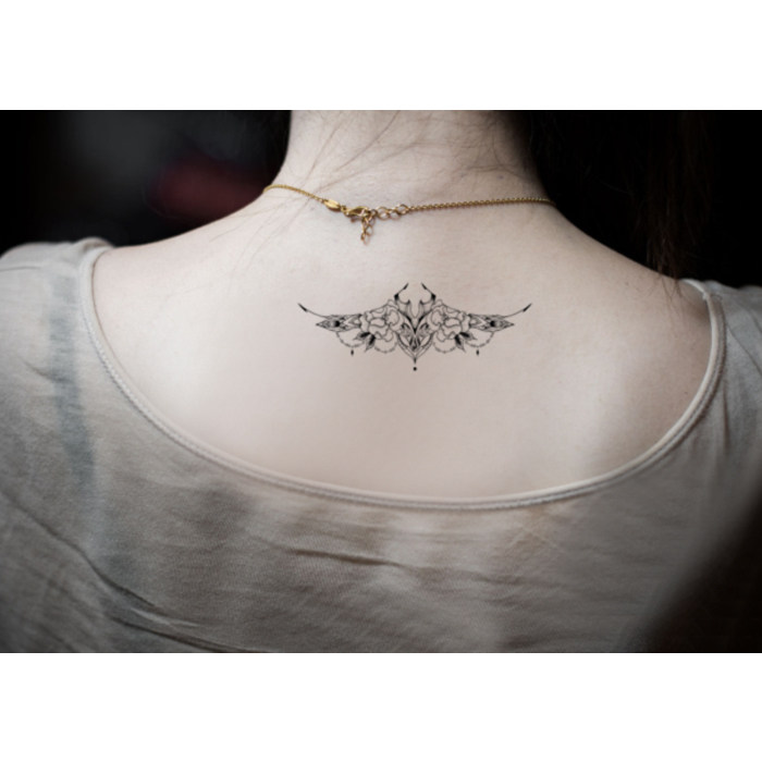 喵小姐 独家手绘黑白线条花 防水女持久清新后背刺青纹身贴