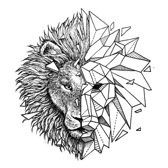 喵小姐手绘狮子纹身贴线条纹身贴性感脚踝手臂逼真防水刺青贴纸