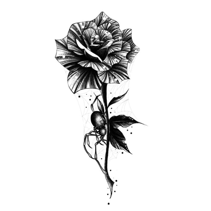 喵小姐纹身贴 暗黑玫瑰花 手背虎口蜘蛛纹身贴 防水持久男女刺青